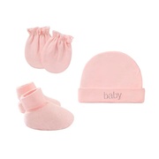 新生儿纯棉胎帽3件套防抓手套，脚套婴儿帽，手脚套休闲帽子宝宝