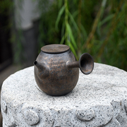 台湾宜龙茶具日式黑铁釉鎏金，侧把壶急须壶茶壶手工粗陶家用单壶