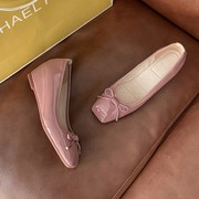 5厘米豆豆鞋女春季坡跟方头蝴蝶结内增高漆皮舒适粉色软底休闲鞋