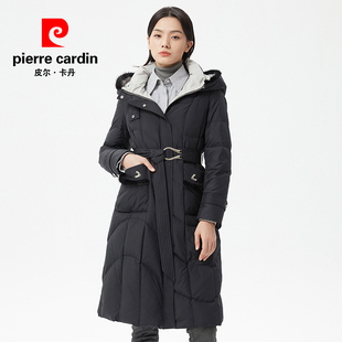 皮尔卡丹羽绒服女款2021年中长款防寒时尚洋气，设计感白鸭绒