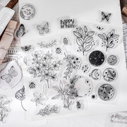 复古硅胶透明印章手账DIY装饰素材英文数字植物蝴蝶邮戳图章文具