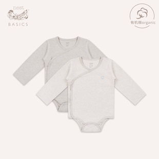 nestbasics婴儿连体衣爬服长袖，和尚新生儿宝宝包屁衣2件装