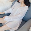 韩版透视衬衫女长袖，中长款2020性感，睡衣宽松大码雪纺防晒上衣