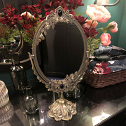 欧式桌面化妆镜台式公主镜高清金属宿舍学生家用卧室梳妆镜子复古