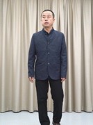 中式立领西服男 锦纶聚酯亚麻  纳巴罗 薄款蓝色便装外套