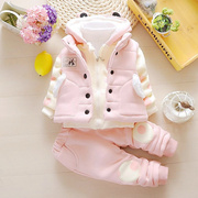 日本zd儿童装女童冬装加绒加厚套装婴儿女宝宝，冬季纯棉卫衣三件套