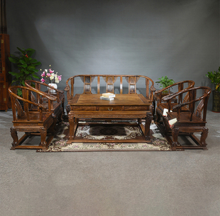 中式实木沙发虎斑木椅越南大叶黄花梨清香木皇宫椅沙发紫柚木家具