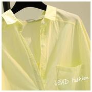 韩国嫩黄色单口袋(单口袋，)薄款棉麻衬衫女2023秋季插肩袖宽松休闲衬衣
