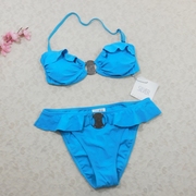 f500外贸泳衣女性感，抹胸荷叶边蓝色度假沙滩比基尼泳装gb8号