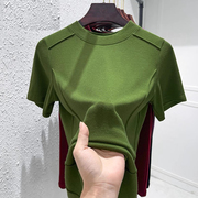 韩国草绿色短袖t恤女夏季2024优雅百搭显瘦气质冰丝宽松上衣