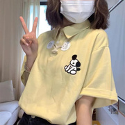 奶黄色小狗polo领短袖，t恤女设计感小众夏季韩版宽松洋气减龄上衣