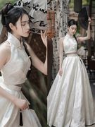 国风新中式女装高级感气质名媛白色盘扣背心高腰半身裙套装2024夏