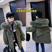 韩国冬装2022男童洋气中长款毛领派克羽绒棉衣中大童外套