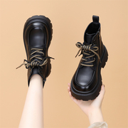 小个子女鞋2023秋冬季厚底真皮，黑色马丁靴女加绒短靴增高靴子
