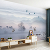 现代中式水墨山水壁纸抽象麋鹿影视墙布壁画客厅沙发电视背景墙纸