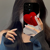 适用苹果拼接红色爱心iphone14promax手机壳，121513小众11高级个性皮质，8plus创意女皮纹软保护套男
