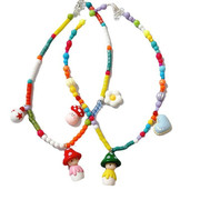 童趣卡通可爱蘑菇女孩手作彩色糖果，珠子短款项链颈链锁骨链项圈女