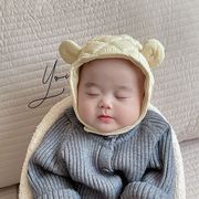 婴儿帽子秋冬季6-12个月小宝宝，夹棉保暖防风棉帽，新生儿包头护耳帽