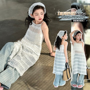 女童洋气蕾丝吊带裙2024夏季儿童，抹胸连衣裙女大童白色裙子