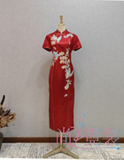 《北京出租》高贵妈妈装红色真丝刺绣旗袍喜婆婆婚礼礼服演出服