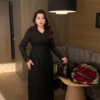 GLEC大码女装2023秋冬高级感黑色菠萝刺绣镂空蕾丝超仙连衣裙