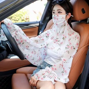 夏季开车防晒小披肩女士，防紫外线a全脸护颈一体，口罩斗篷雪纺防晒