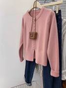 粉色正肩毛衣女秋季秋冬设计感小众，欧货高级感打底针织衫2024