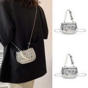 珍珠链条小包包女2023潮夏季流行迷你银色高级质感小众斜挎包