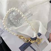 时尚感设计珍珠T型扣简约ins冷淡风潮女网红装饰项链夸张锁骨链