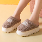 秋冬季棉拖鞋坡跟居家室内防滑高跟防水加厚底可爱毛毛拖鞋女
