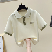 polo领女士纯棉t恤女2023年夏季设计感小众洋气减龄短袖上衣
