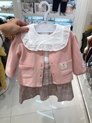 韩国童装 春女童宝宝韩版娃娃领白衬衣背带裙开衫三件套装