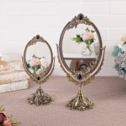 欧式复古公主镜子化妆镜女台式桌面，大号金属高清双面镜仿古铜镜
