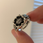 韩版s925银戒指女复古时尚重工十字架，开口指环嘻哈暗黑食指戒