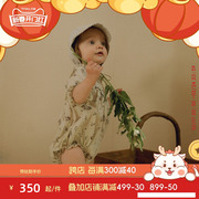 benebene韩国童装春季婴儿，印花褶边短袖，哈衣宝宝连身衣