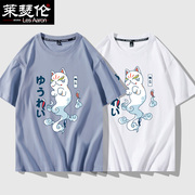 日系猫咪图案t恤男短袖设计感小众情侣上衣