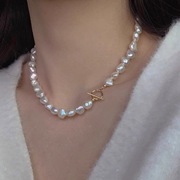 毛衣链天然珍珠项链长款ot扣时髦法式复古异形珍珠百搭休闲长链女