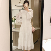 春秋款法式高级感白色连衣裙子2024秋季女装内搭打底长袖长裙