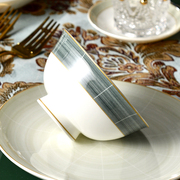 定制桑墨碗碟套装新中式陶瓷器碗套装家用金色镶边骨质瓷轻奢碗盘