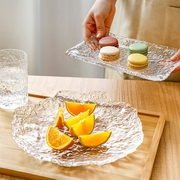 日式不规则锤目纹金边玻璃盘子，创意冰露碟水果沙拉寿司餐具点心盘