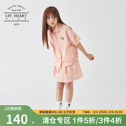 日本LIVHEART儿童休闲短袖衬衫短裙套装女夏季两件套女童大童