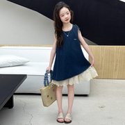 女童夏装连衣裙2025新款女大童夏季无袖背心裙儿童夏款牛仔吊带裙