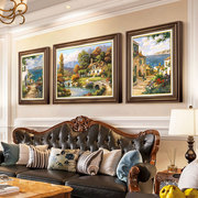 客厅装饰画美式壁画三联欧式大芬村油画山水画沙发背景墙挂画