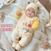0一3月婴儿冬装2新生，宝宝冬季6秋冬款带连脚，加厚棉服包脚连体衣服