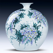 景德镇陶瓷器釉下彩手工手绘紫气东来石榴瓷瓶花瓶客厅装饰品摆件