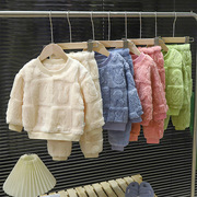 儿童睡衣套装保暖秋冬男童加厚家居服宝宝，加绒衣服套装
