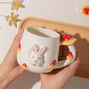 2022创意萌趣动物马克杯 卡通水杯 蘑菇兔子陶瓷杯咖啡杯带盖