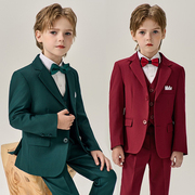 花童男童主持人礼服套装高端儿童红色小西装生日男孩钢琴表演西服