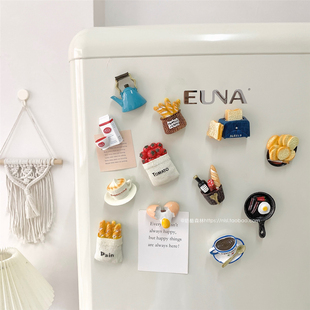 ins风冰箱贴3d立体创意磁性，贴仿真食物面包，留言贴吸铁石拍照背景