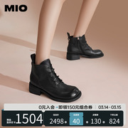 MIO米奥2023年冬季粗跟显瘦马丁靴经典休闲靴中跟圆头短靴女